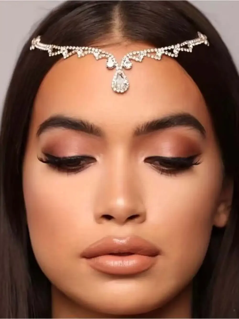 HOST PICK Rhinestone Teardrop Forehead Chain Headpiece - Gold